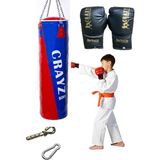 Crayz Çocuk Dolu Boks Kum Torbası Boks Eldiveni Set + Askı Aparatı 70X25CM (Kırmızı Mavi) - Çok Renkli