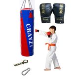 Crayz Çocuk Dolu Boks Kum Torbası Boks Eldiveni Set + Askı Aparatı 70X25Cm (Kırmızı Mavi)