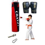 Crayz Çocuk Dolu Boks Kum Torbası Boks Eldiveni Set + Askı Aparatı 70X25Cm (Kırmızı Siyah)