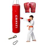 Crayz Çocuk Dolu Boks Kum Torbası Boks Eldiveni Set + Askı Aparatı 70X25Cm (Kırmızı)