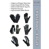 Crayzbull Eagle Gri Suya Ve Rüzgara Dayanıklı Kışlık Erkek Motosiklet Eldiveni + Buff Hediyeli