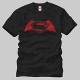 Crazy Batman Vs Superman Red Distressed Logo Erkek T-Shirt - XL - Siyah