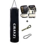 Crazy Büyük Boy Dolu Boks Kum Torbası 120cm x 35cm + Boks Eldiven Seti + Askı Aparatı - Siyah