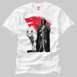 Crazy Game Of Thrones The King And The White Wolf Erkek Tişört - XL - Beyaz
