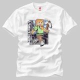 Crazy Minecraft Vintage Alex Erkek T-Shirt - Beyaz