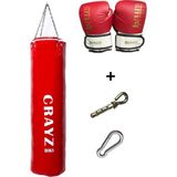 Crazy Orta Boy Dolu Boks Kum Torbası 100cm x 30cm + Boks Eldiven Seti + Askı Aparatı - Kırmızı