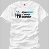 Crazy Save Water Shower Together Erkek T-Shirt - L - Beyaz
