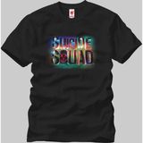 Crazy Suicide Squad Colorful Glow Logo Erkek T-Shirt - Siyah