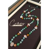 CRAZY TAKI TASARIM HAKİKİ PEMBE KUVARS-AMAZONİT-AVANTURİN-AKİK 60-70 CM UZUN DOĞALTAŞ KADIN KOLYE