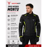 CrazyBull Matador Neon Sarı Erkek 4 Mevsim 3 Katmanlı Korumalı Reflektörlü Motosiklet Montu