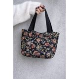 Crazystyle Çiçek Desenli Kumaş Omuz Çantası, Vintage Stil, Günlük Kullanım, Geniş Hacimli