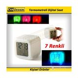 CRD 7 Renk Değiştiren Dijital Saat Termometre ve Alarmlı