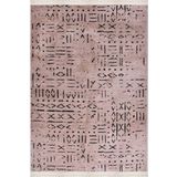 Crea Decolux Vena 8011 Bej Özel Kaymaz Tabanlı Pamuk Dokuma Kilim, Bej, 120 x 180
