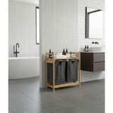 Crealisol %100 Doğal Bambu 2 Bölmeli Kirli Çamaşır Sepeti ve Banyo Düzenleyici Raf - standart