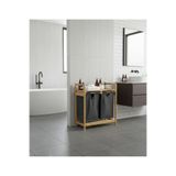 CREALISOL %100 Doğal Bambu 2 Bölmeli Kirli Çamaşır Sepeti ve Banyo Düzenleyici Raf