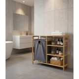 Crealisol %100 Doğal Bambu 3 Raflı Yan Üniteli Kirli Çamaşır Sepeti ve Banyo Dolabı - standart