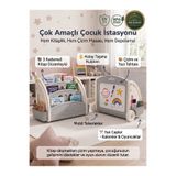CREALISOL MontiMioong 3 Katlı Montessori Çocuk Kitaplığı Tekerlekli Oyuncak Düzenleyici Dolabı Ve Yazı Tahtası