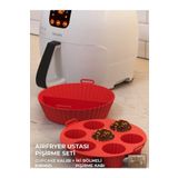CREARTHOME Airfryer Ustası Pişirme Seti 2'li - Airfryer Pişirme Silikon Kağıdı Aksesuar Kırmızı Renk Bpa Free