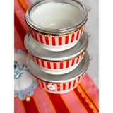 Crearthome Bellisima 3'lü Emaye Saklama Kabı 14-16-18 cm Kuş Desen - 0,33 - Kırmızı