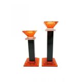 Crearthome Dekoratif Turuncu Siyah 2 li Kaideli Cam Mumluk SZR-96-TS