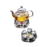 CREARTHOME Isıtıcı Cam Demlik Mumluklu Bitki Çayı Çaydanlık Cam Demlik+ Fondü