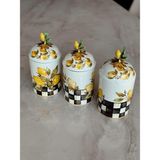Crearthome Linda Büyük Porselen Baharat Takımı 3'lü Limon Desen - Çok Renkli - 750 ml