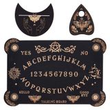 CREATCABIN 3 adet ahşap ruh kurulu kiti Tarot kart standı tutucu güve kehanet kurulu seti planchette siyah sunak kartı ekran standı dikdörtgen konuşma kurulu cadı kurulu kehanet araçları