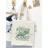 Create A Kinder Planet Tasarım Ham Bez Tote Bag Çanta, Pinterest Çanta - 10D-Krem