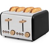 Create/toast Retro Double/geniş Dilimler Için Ekmek Kızartma Makinesi Siyah/kırıntı Bölmesi, 6 Güç Seviyesi, Termostat, Buz Çözme, Isıtma, 4 Yuva, 1500W
