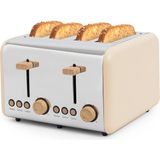 Create/toast Retro Double/geniş Dilimler Için Kum/kırıntı Bölmesi Için Ekmek Kızartma Makinesi, 6 Güç Seviyesi, Termostat, Buz Çözme, Isıtma, 4 Yuva, 1500 W - Bej