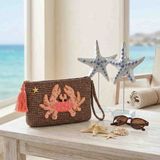 Creatif La Femme Rafya Ipten Yengeç Punch Işlemeli Clutch Portföy El Çantası - 28cm