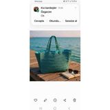 Creatif La Femme Turkuaz Kağıt Ipten El Örgüsü Çanta - Altın - Turkuaz