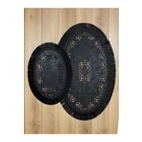 Creativehome Melda Siyah Deri, Kaymaz Taban, Yıkanabilir,oval,yuvarlak, Dekoratif Banyo Paspas 40x60-60x100 2li