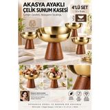 Creatividad Solutions 4 Lü - Maxı -Akasya Ayaklı Çelik Dondurmalık Çerezlik Pasta Meyve Sunum Kasesi Ikramlık Seti 18/10 304 Çelik 723774