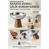 Creatividad Solutions 4 Lü - Medıum - Akasya Ayaklı Çelik Dondurmalık Çerezlik Pasta Meyve Sunum Kasesi Ikramlık Seti 18/10 304 Çelik 723769
