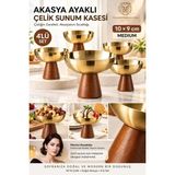 Creatividad Solutions 4 Lü - Medıum - Akasya Ayaklı Çelik Dondurmalık Çerezlik Pasta Meyve Sunum Kasesi Ikramlık Seti 18/10 304 Çelik 723773