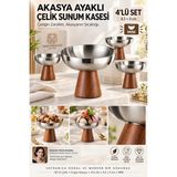 Creatividad Solutions 4 Lü - Mıdı - Akasya Ayaklı Çelik Dondurmalık Çerezlik Pasta Meyve Sunum Kasesi Ikramlık Seti 18/10 304 Çelik 723769
