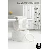 Creatividad Solutions 40 Adet Esnek Banyo Duş Perdesi Halkası Beyaz - C Tipi Kolay Montaj Geçme Perde Halkası Seti 719911