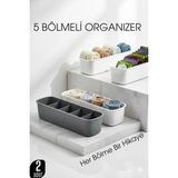 Creatividad Solutions 5 Bölmeli Dolap ve Çekmece Içi 2’li Set Organizer Kutusu (Gri & Beyaz) 722440