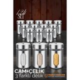 Creatividad Solutions Cam+Çelik Tuzluk Biberlik Karabiberlik 3 Farklı Delikli 12 Li Set 721946