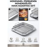Creatividad Solutions Fırın Içi Airfryer Sepeti ve Damlama Tepsisi Seti Fırın Tepsisi Hava Kızartma Sepeti Fırın Tipi Çıtır Sebze Tavuk Patates Kızartma Rafı 25X25 cm 304 Paslanmaz Çelik Inox 723429