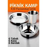 Creatividad Solutions Paslanmaz Çelik Tabak Kase Bardak Seti Kamp Piknik Seti 18 Adet 721505