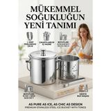 Creatividad Solutions Paslanmaz Inox Parlak Çelik Buz Kovası Seti - Süzgeçli ve Buz Maşası Hediyeli 723145