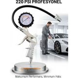Creatividad Solutions Profesyonel Lastik Şişirme Tabancası ve Hava Saati 220 Psı 16 Bar Çelik Alaşım Güçlü Gövde 722642