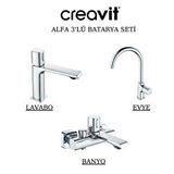 Creavit Alfa Krom Lavabo-banyo-eviye Bataryası 3'lü Set Al1500-al2500-al8500 Gri
