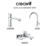 Creavit Alfa Krom Lavabo-Banyo-Eviye Bataryası 3'Lü Set Al1500-Al2500-Al8500