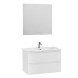 Creavit Alinda Çekmeceli Lavabo Dolabı Düz Led Ayna Takımı Parlak Beyaz Lake 80 cm