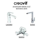 Creavit Avangart Krom Lavabo-banyo-eviye Bataryası 3'lü Set Ag1500-ag2500-ag8500 Gri