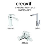 Creavit Avangart Krom Lavabo-Banyo-Eviye Bataryası 3'Lü Set Ag1500-Ag2500-Ag8500