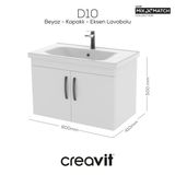 Creavit D20 80 Cm Kapaklı Lavabo Dolabı Beyaz Melamin Kapak (Demonte)